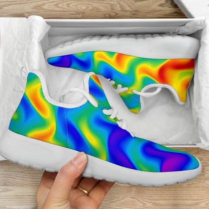 Rainbow Psychedelic Trippy Print Mesh Knit Shoes GearFrost