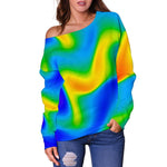 Rainbow Psychedelic Trippy Print Off Shoulder Sweatshirt GearFrost