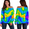 Rainbow Psychedelic Trippy Print Off Shoulder Sweatshirt GearFrost