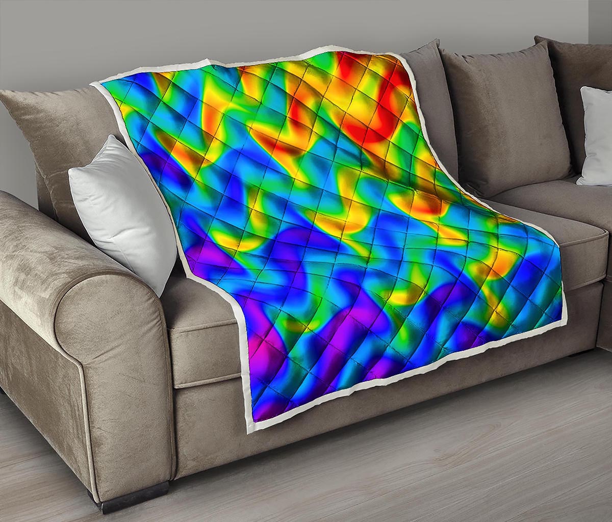 Rainbow Psychedelic Trippy Print Quilt