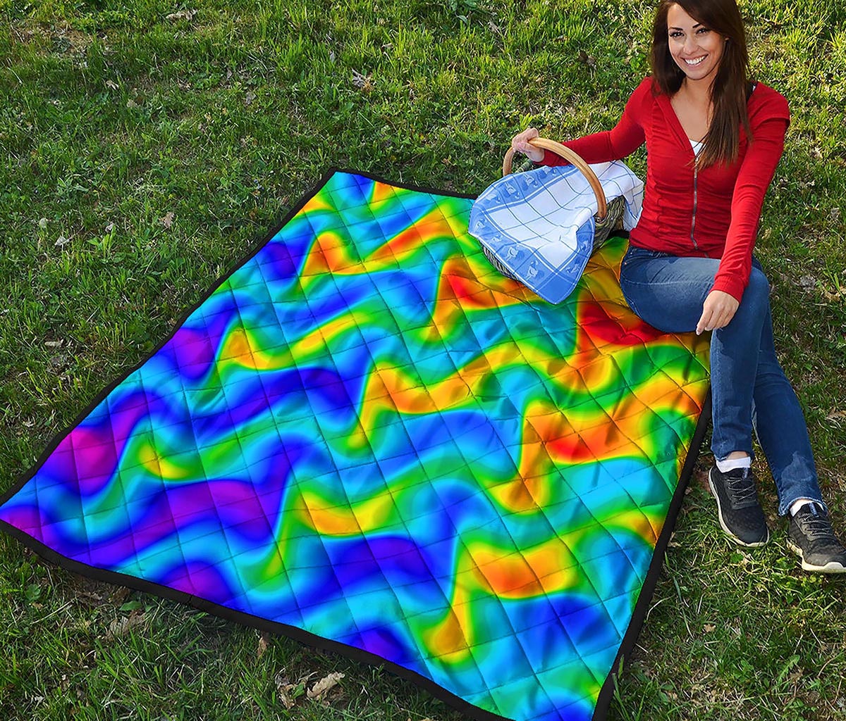 Rainbow Psychedelic Trippy Print Quilt