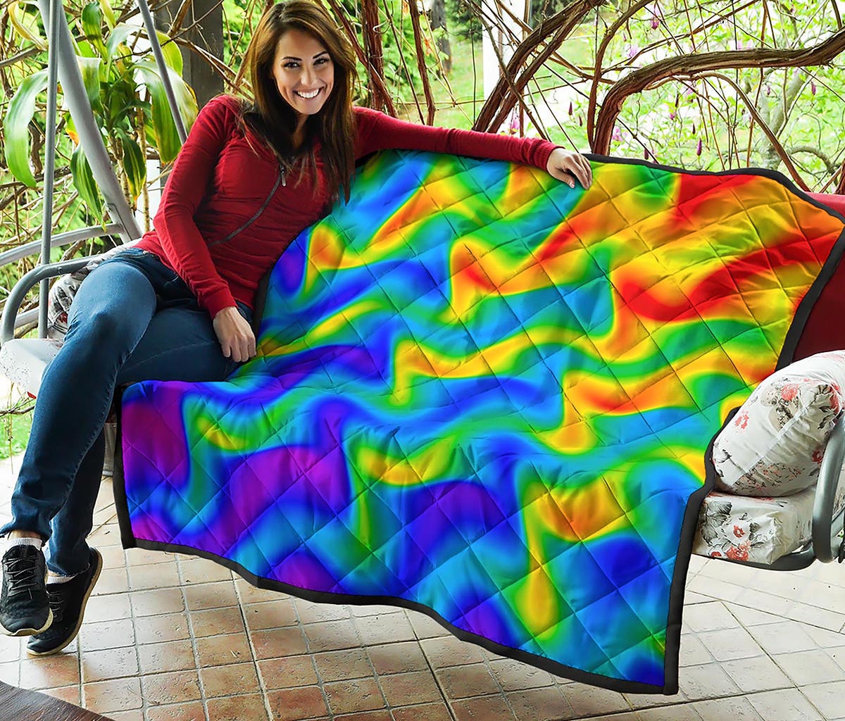 Rainbow Psychedelic Trippy Print Quilt