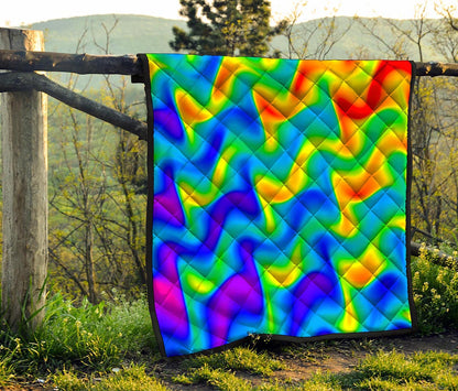 Rainbow Psychedelic Trippy Print Quilt