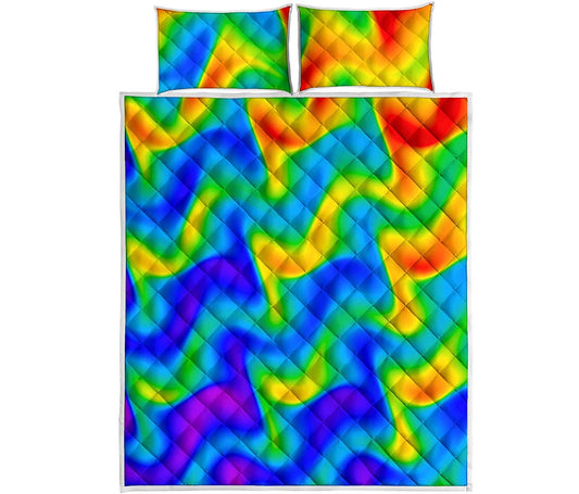 Rainbow Psychedelic Trippy Print Quilt Bed Set