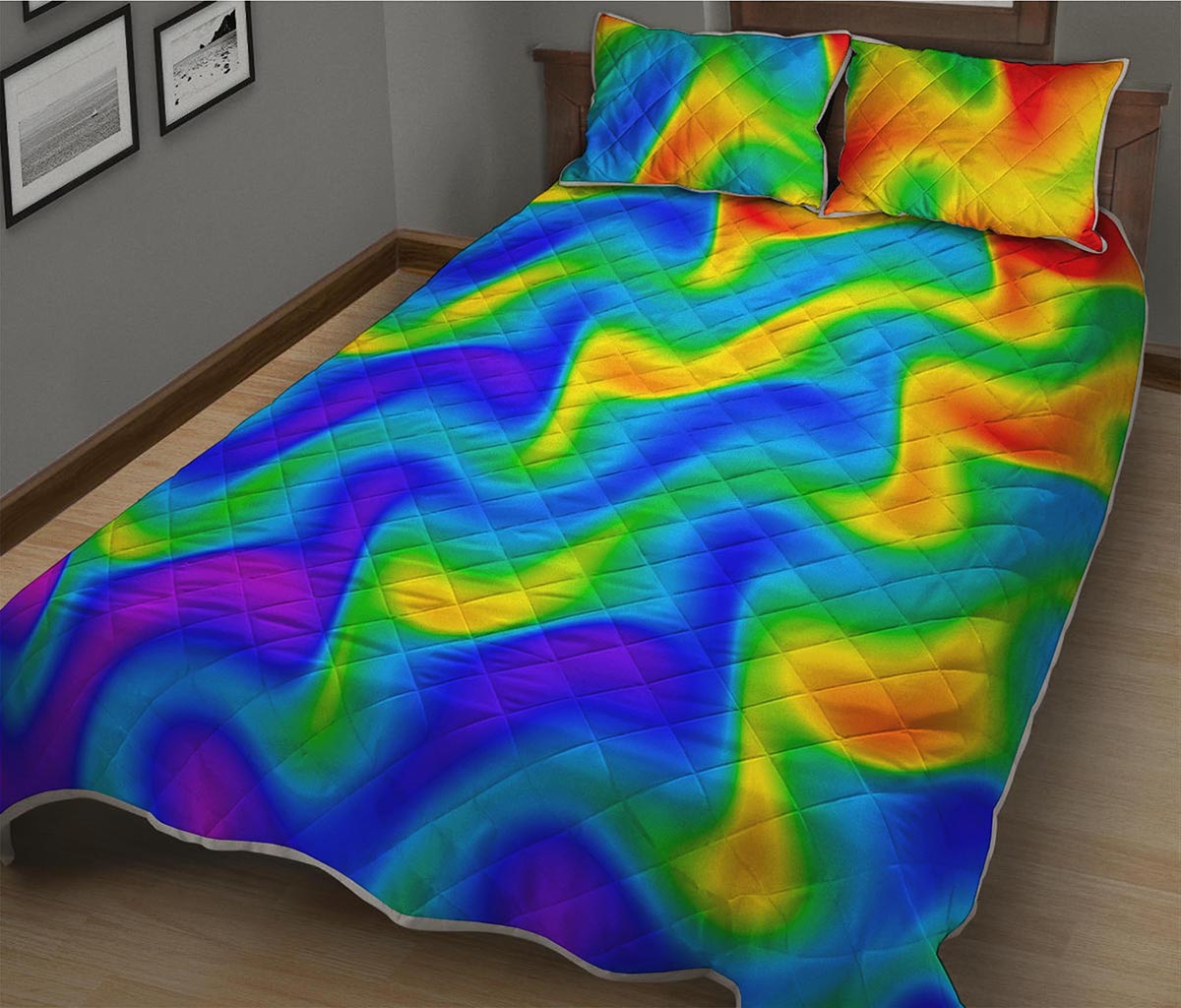 Rainbow Psychedelic Trippy Print Quilt Bed Set