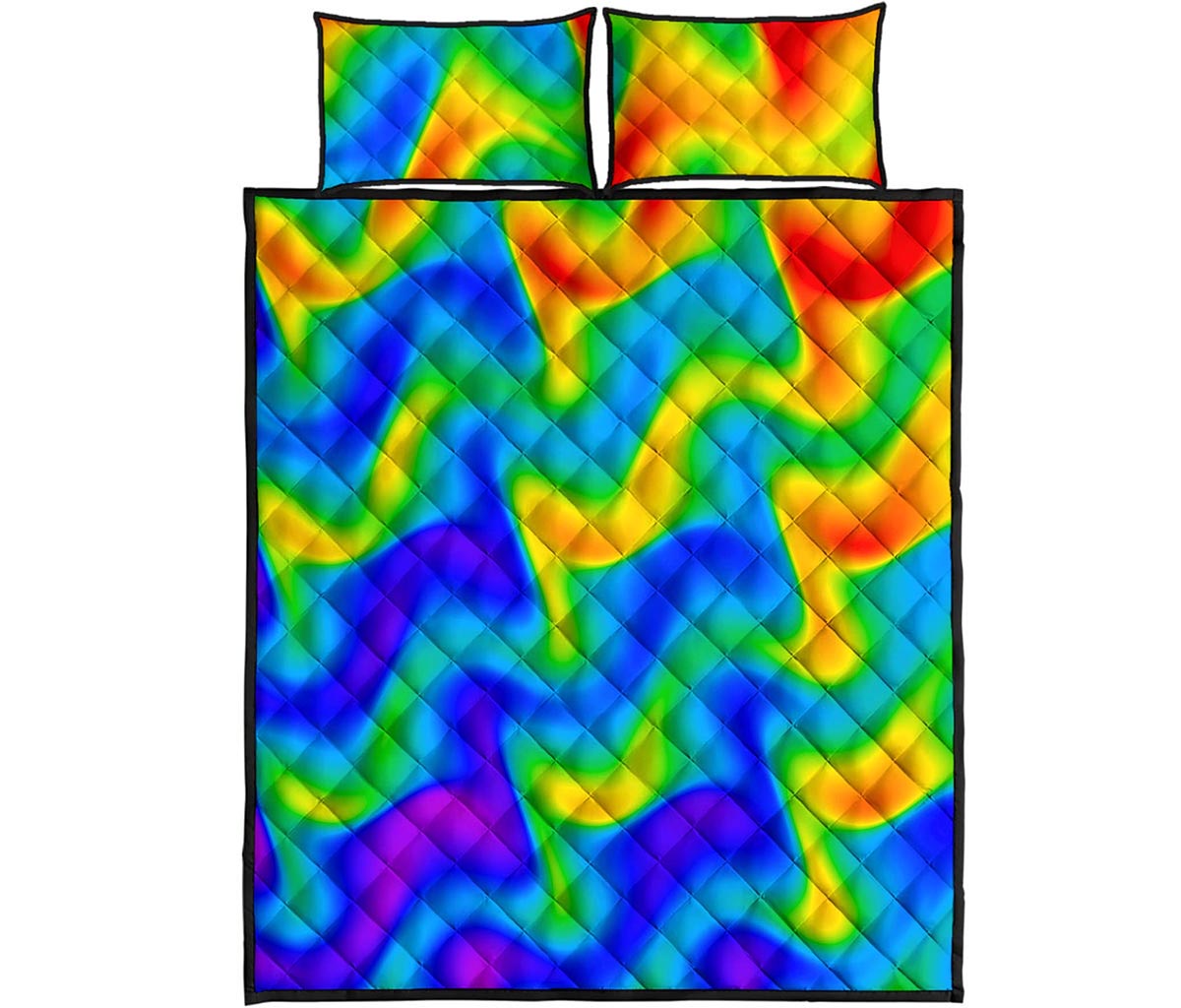 Rainbow Psychedelic Trippy Print Quilt Bed Set