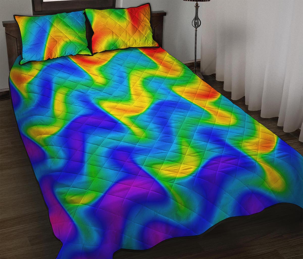 Rainbow Psychedelic Trippy Print Quilt Bed Set