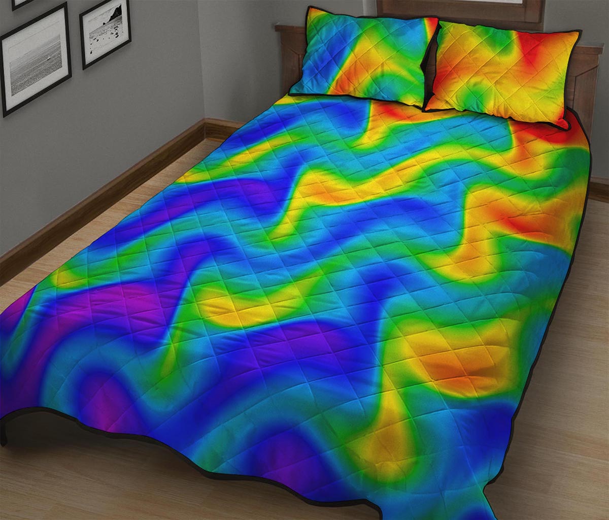 Rainbow Psychedelic Trippy Print Quilt Bed Set
