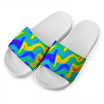 Rainbow Psychedelic Trippy Print White Slide Sandals