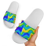 Rainbow Psychedelic Trippy Print White Slide Sandals