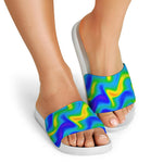 Rainbow Psychedelic Trippy Print White Slide Sandals