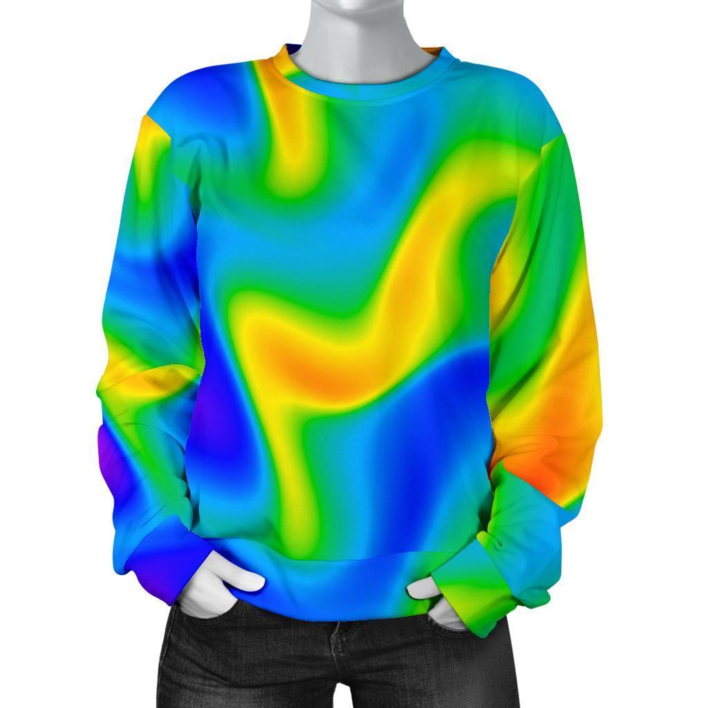 Rainbow Psychedelic Trippy Print Women's Crewneck Sweatshirt GearFrost