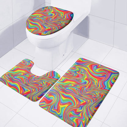 Rainbow Rave Print 3 Piece Bath Mat Set