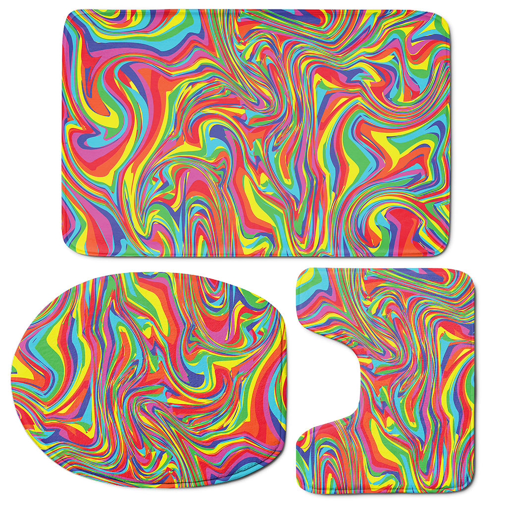 Rainbow Rave Print 3 Piece Bath Mat Set