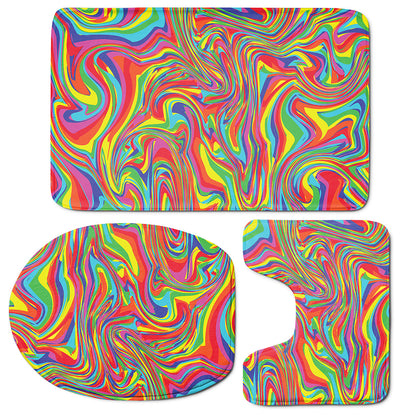 Rainbow Rave Print 3 Piece Bath Mat Set