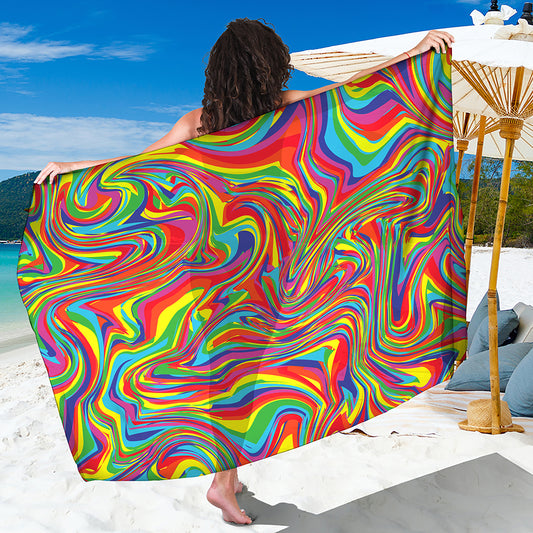 Rainbow Rave Print Beach Sarong Wrap