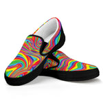 Rainbow Rave Print Black Slip On Shoes