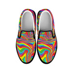 Rainbow Rave Print Black Slip On Shoes