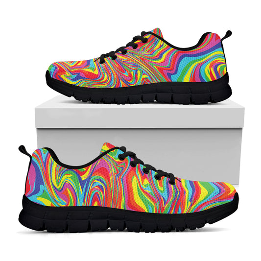 Rainbow Rave Print Black Sneakers