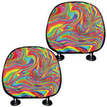 Rainbow Rave Print Car Headrest Covers