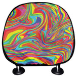 Rainbow Rave Print Car Headrest Covers