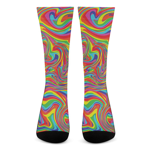 Rainbow Rave Print Crew Socks