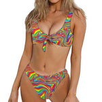 Rainbow Rave Print Front Bow Tie Bikini