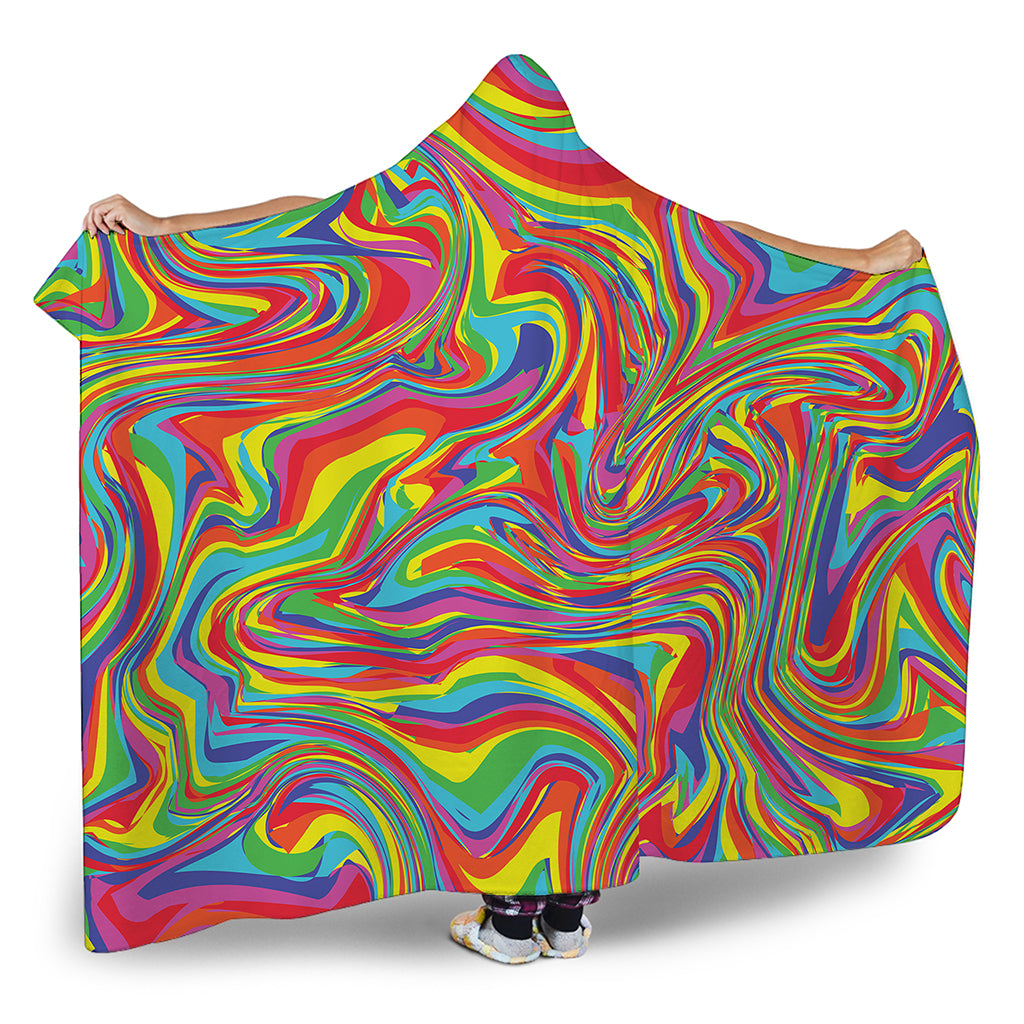 Rainbow Rave Print Hooded Blanket