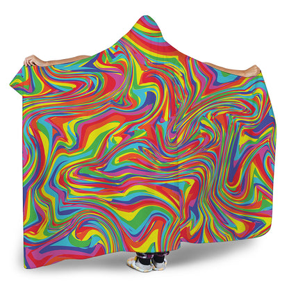 Rainbow Rave Print Hooded Blanket