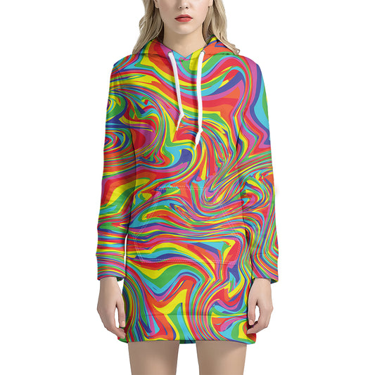 Rainbow Rave Print Hoodie Dress