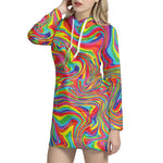 Rainbow Rave Print Hoodie Dress
