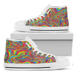 Rainbow Rave Print White High Top Shoes