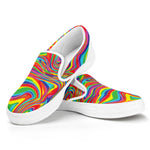 Rainbow Rave Print White Slip On Shoes