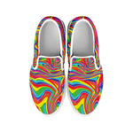 Rainbow Rave Print White Slip On Shoes