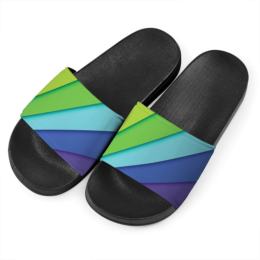 Rainbow Shades Print Black Slide Sandals