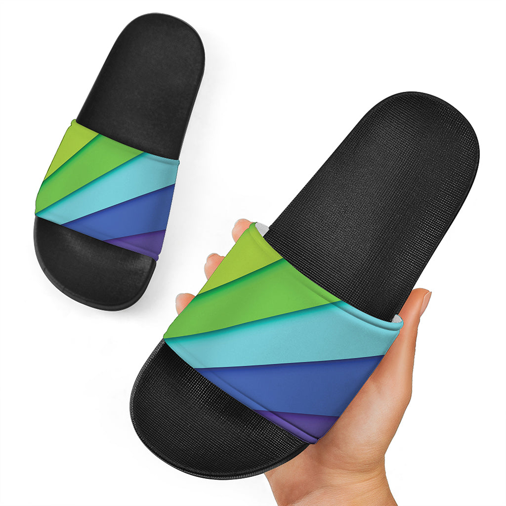 Rainbow Shades Print Black Slide Sandals