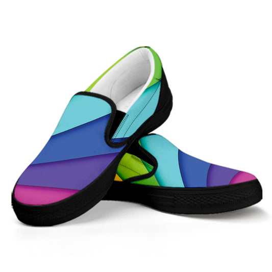 Rainbow Shades Print Black Slip On Shoes