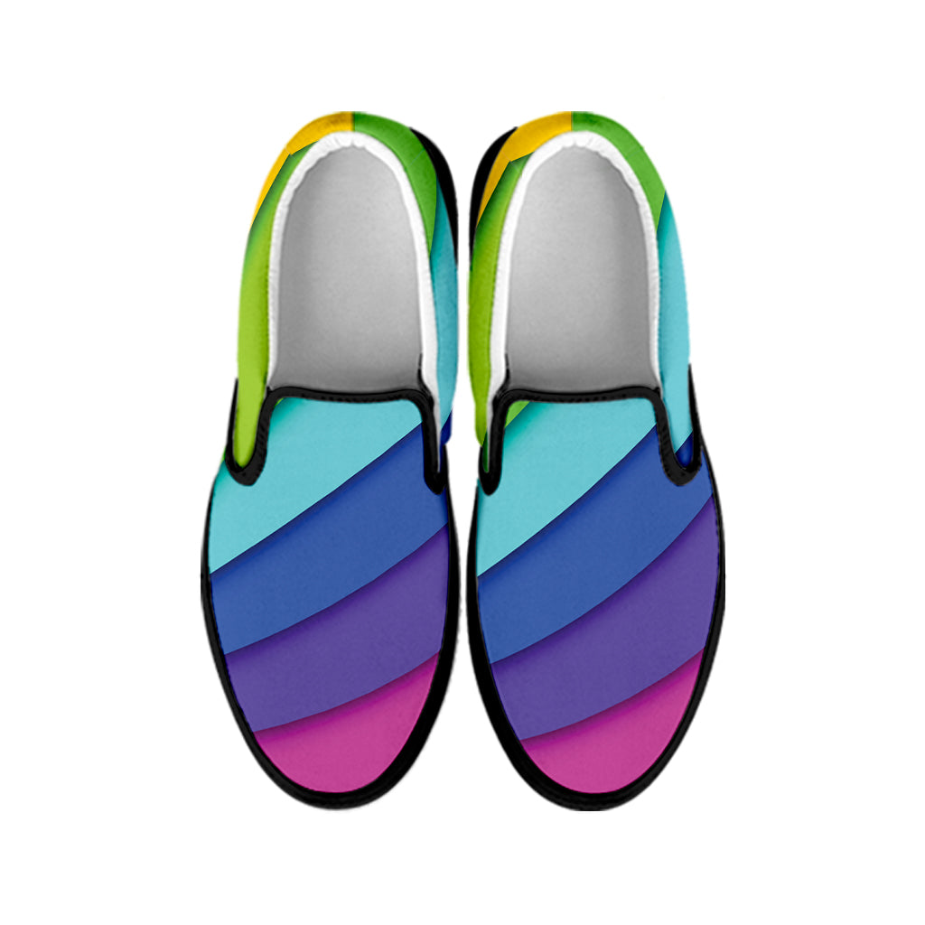 Rainbow Shades Print Black Slip On Shoes