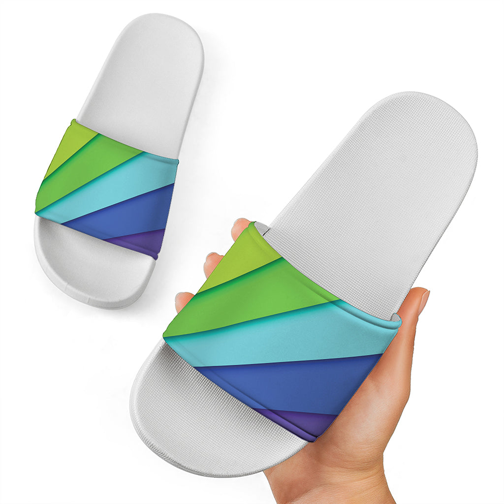 Rainbow Shades Print White Slide Sandals