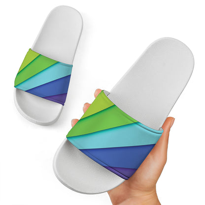 Rainbow Shades Print White Slide Sandals