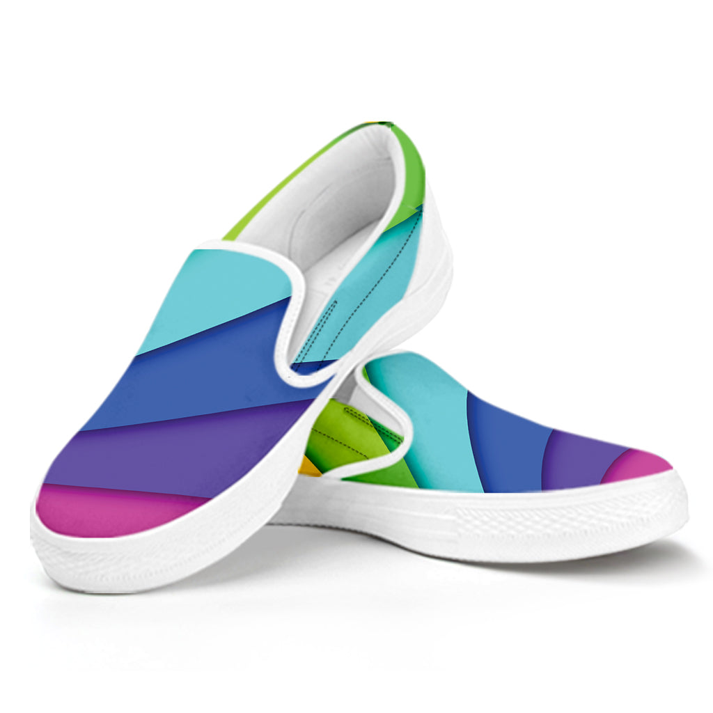 Rainbow Shades Print White Slip On Shoes