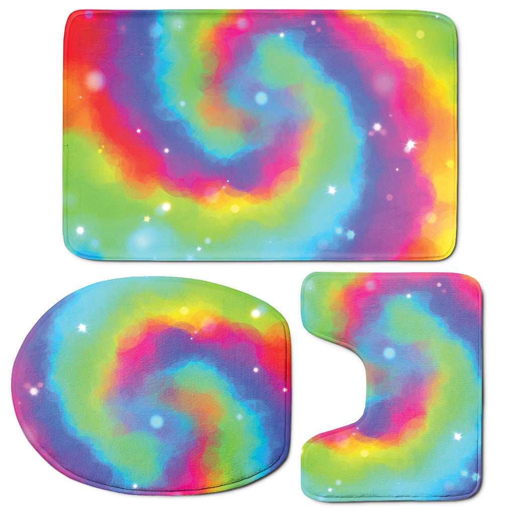 Rainbow Spiral Tie Dye Print 3 Piece Bath Mat Set