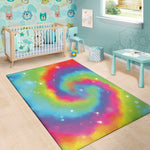 Rainbow Spiral Tie Dye Print Area Rug