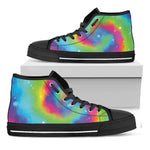 Rainbow Spiral Tie Dye Print Black High Top Shoes
