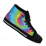 Rainbow Spiral Tie Dye Print Black High Top Shoes
