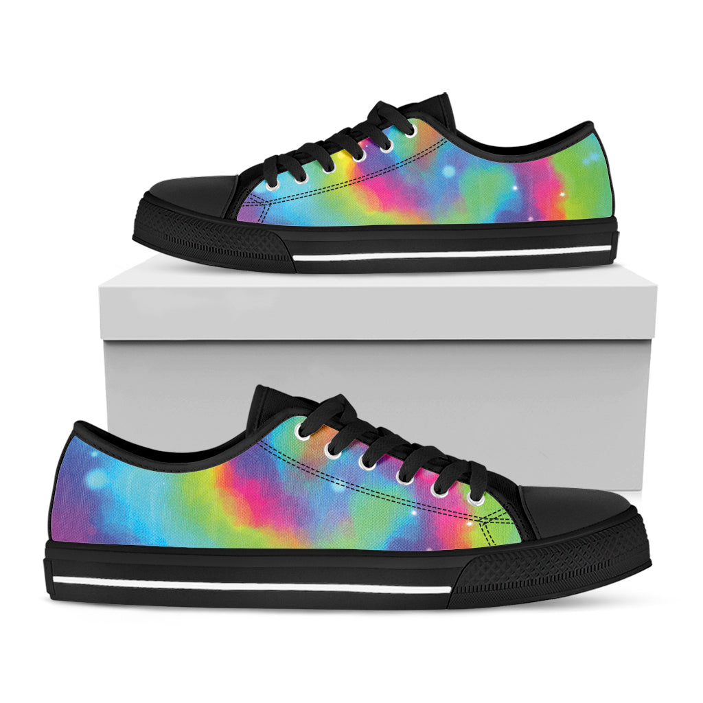 Rainbow Spiral Tie Dye Print Black Low Top Shoes 