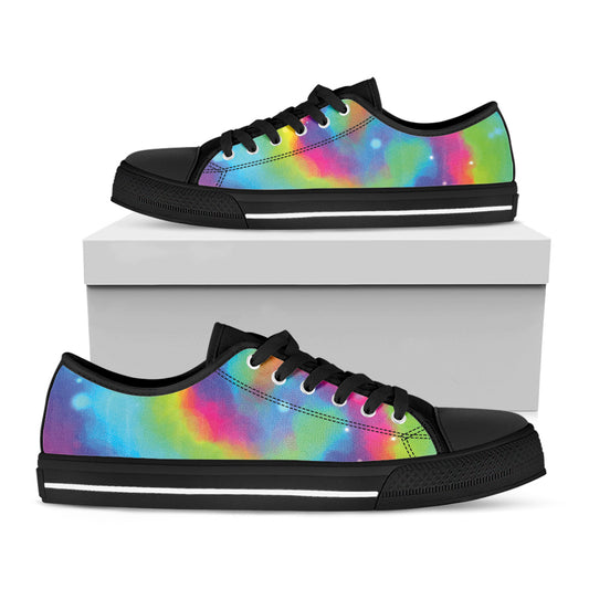 Rainbow Spiral Tie Dye Print Black Low Top Shoes 