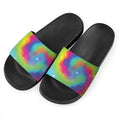 Rainbow Spiral Tie Dye Print Black Slide Sandals