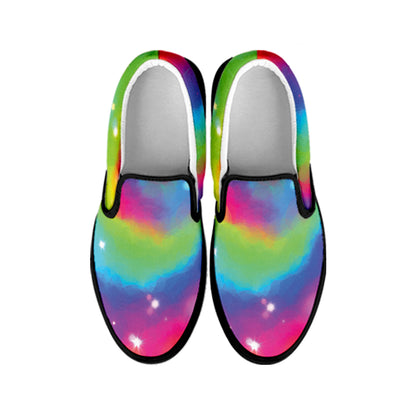 Rainbow Spiral Tie Dye Print Black Slip On Shoes