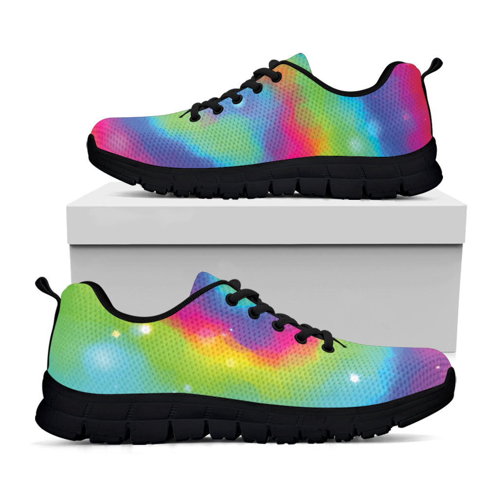 Rainbow Spiral Tie Dye Print Black Sneakers